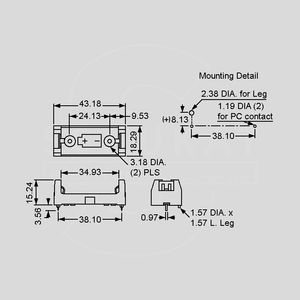 BHR1029 Batteriholder for 2/3A (CR123A) PC Pins BHR1029