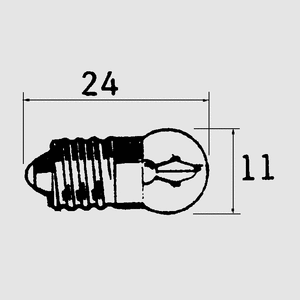 W9578 E10-Kuglelampe 4,8V 300mA 1,44W Ø=11,5x24mm. LK_B Abmessungen