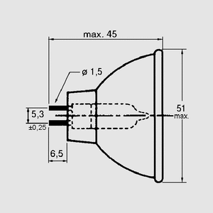 UV20BBF Halogenlampe MR-16 12V 20W 24° Medium-Flood Ø=50mm. UV-filter UV_ Abmessungen