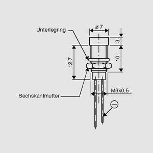 SMZ60RT LED-fatning med 3mm LED RØD forsænket CHROM Dimensions