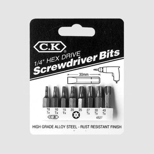 CK4527 Bitssæt - Safety TORX T8-T10-T15-T20-T25-T27-T30-T40 CK4527