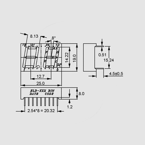 ELD512SURWA/S53 2Dig 7Seg 14,22mm CA Red LowCur 1,6mcd ELD51_