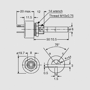 PE30K047 Cermet Potentiometer 3W 47K Dimensions