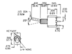 T8014A Toggle Switch 1-pol (ON)-OFF-(ON) for print/PCB