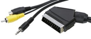 N-SCART 69/5 3.5mm han + S-VHS + RCA -> Scart, kabel, 5,0 meter