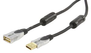 N-HQSS6143/5 HQ USB forlænger kabel, USB A han <-> USB A hun, sort, 5 meter